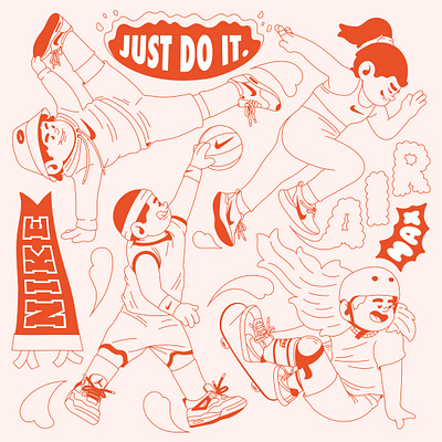 Illustrations - Nike Sport 👟 2024 art athletic cartoon character cute doodle drawing games icon illustration kawai line art mascot nike olympic sport stickers studio typography