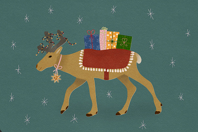 Christmas Reindeer with presents brush paint christmas design graphic design handdrawn illustration presents procreate reindeer snow winter