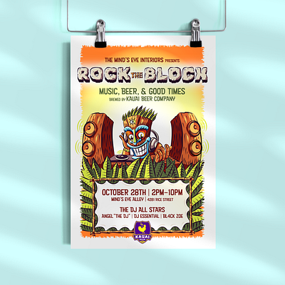 Rock the Block Concert Graphics branding concert design drawing graphic design hawaii illustration logo stage graphics tiki tiki man typography ui ux vector