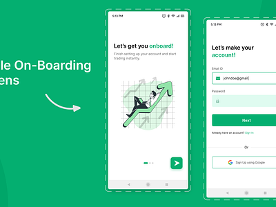Mobile Onboarding Screens attractive login screens clean and minimal design illustration mobile screen mobile login mobile login screen mobile onboarding mobile ui design trading app trading app login ui design user experience user interface