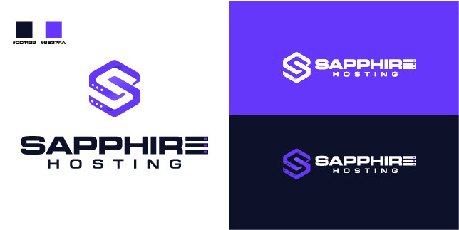 SAPPHIRE HOSTING - Logo Designs banner branding design graphic design header hosting illustration kick logo minimalist purple simple ui youtube