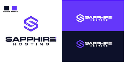 SAPPHIRE HOSTING - Logo Designs banner branding design graphic design header hosting illustration kick logo minimalist purple simple ui youtube