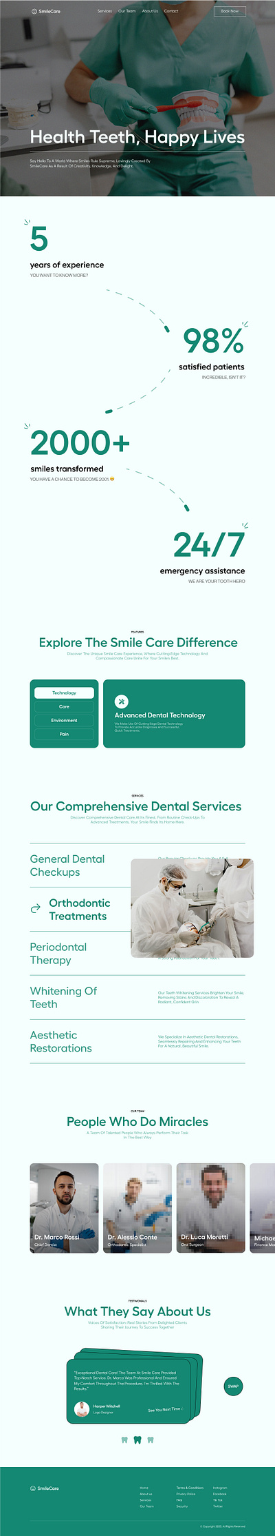 SmileCare Landing Page care dental design medical ui ux web
