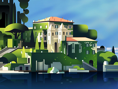 Como lake villa ambiance city illustration italy light summer travel voyage