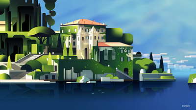 Como lake villa ambiance city illustration italy light summer travel voyage
