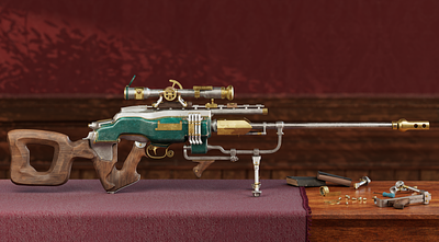 Steampunk sniper rifle 3d brass consept game ready hardsurface render sniper textures weapon
