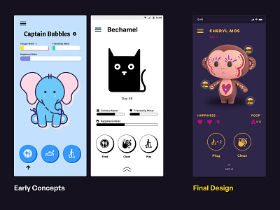 Concept to Final - NFTamagotchi - Web3 Project 3d android app branding design figma figmadesign gold illustration ios nft product design purple ui ux web3