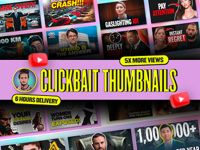 Collection of eye-catching Youtube Thumbnails clickbait thumbnails cover art design cover art thumbnail eyecatchy thumbnails graphic design graphic designer high ctr thumbnails thumbnail designer youtube thumbnail youtube thumbnails