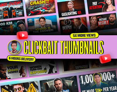 Collection of eye-catching Youtube Thumbnails clickbait thumbnails cover art design cover art thumbnail eyecatchy thumbnails graphic design graphic designer high ctr thumbnails thumbnail designer youtube thumbnail youtube thumbnails