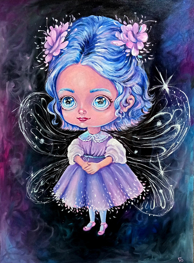 Original Acrylic Painting for Child's Room, Portrait of Fairy art baby fairy hand painted illustration painting pink baby style