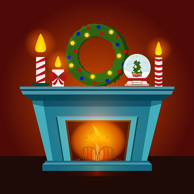 Illustration of a Christmas fireplace with decor design