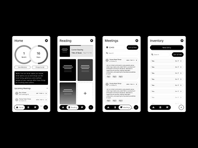 Recovering app blackandwhite navigation recovery wireframe