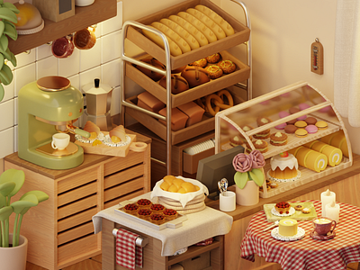 Cozy cafe 3d 3d art bakery blender cozy cute detailed illustration isometric