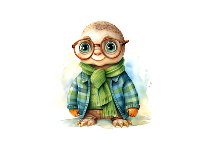 cute little turtle wearing glasses watercolor craft illustration animal cheerful cute design illustration joyful kids art turtle watercolor