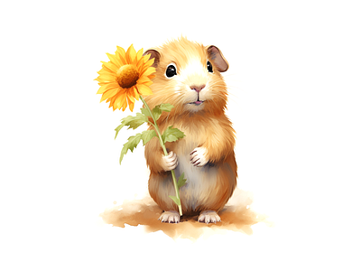 cute guinea pig carrying flowers watercolor illustration animal cheerful cute design guinea pig illustration joyful kids art watercolor