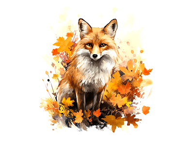 fox watercolor autum illustration animal cheerful cute design fox illustration joyful kids art watercolor