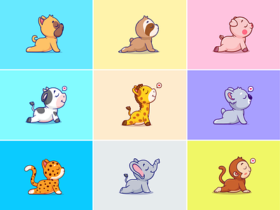 Weekend Yoga🦒🐘🦥 animals baby animals cute health icon illustration logo meditation pet pose relax spiritual sports yoga zoo