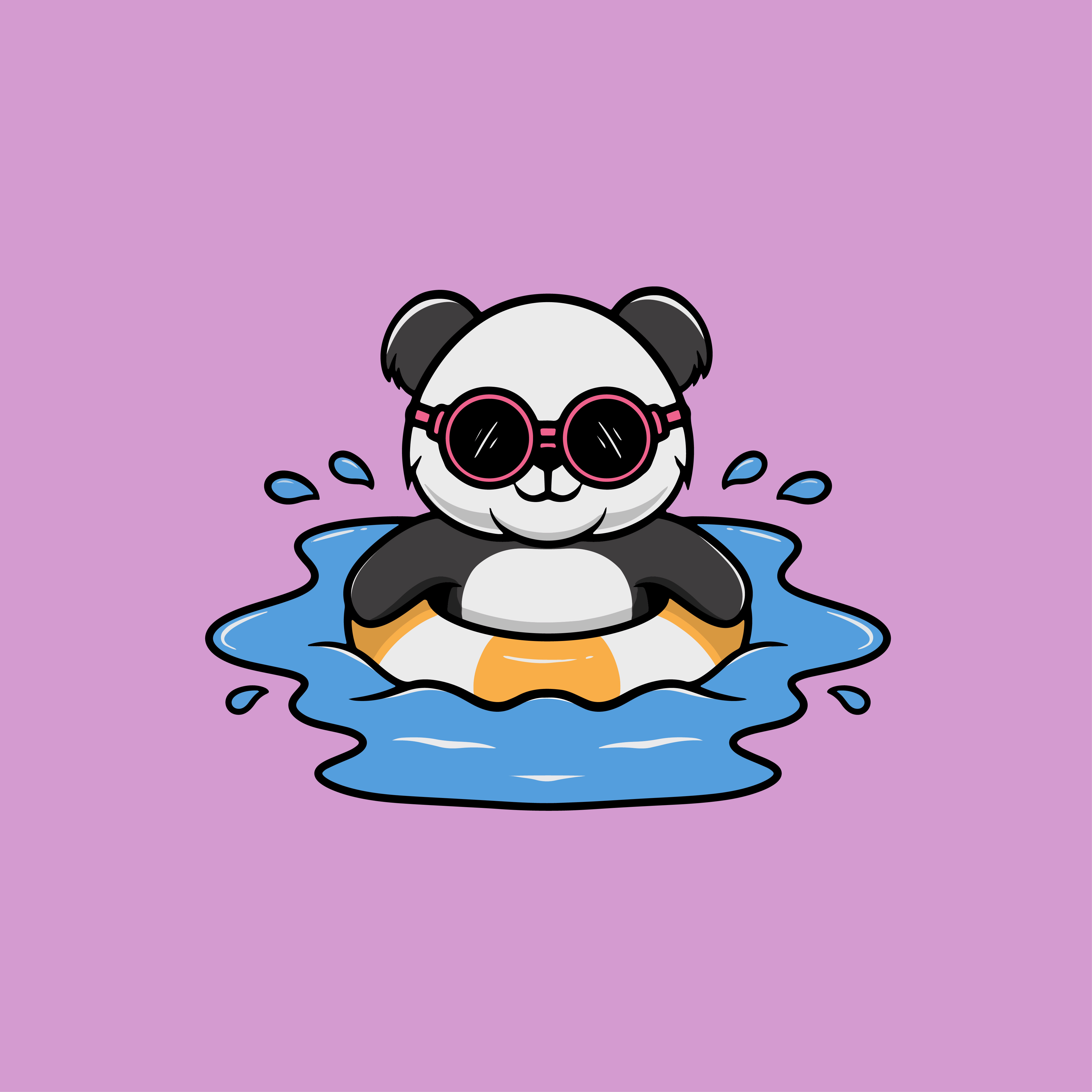 Cute Panda Swimming In the Pool Illustration play time