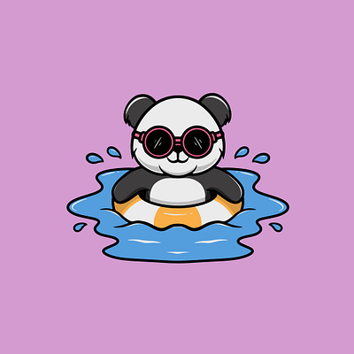 Cute Panda Swimming In the Pool Illustration play time