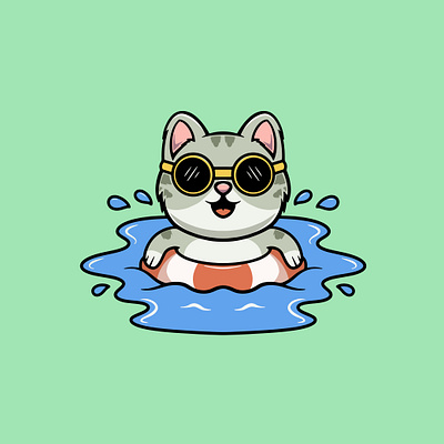 Cute cat swimming cartoon illustration adventure