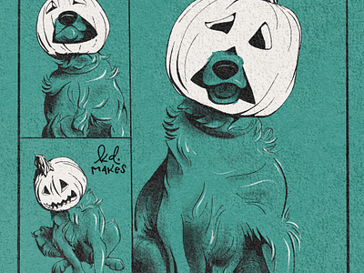 Day 12 - Spicey | Inktober 2023 book challenge children cute dog fall funny halloween illustration ink inktober kid lit october pumpkin spice texture