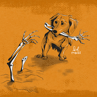 Day 13 - Rise | Inktober 2023 bone book challenge child dog fall grave halloween hand illustration ink inktober kid lit mine october steal texture undead