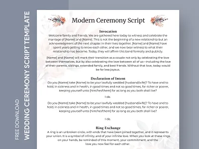 Modern Wedding Ceremony Script Free Google Docs Template ceremony declaration of intent doc docs flowers free google docs templates free template free template google docs google google docs marriage modern print printing script template templates vows wedding word