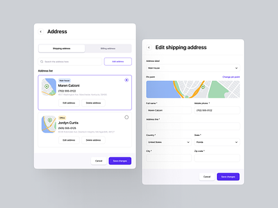 Shipping address - Exploration address billing delivery design desktop edit exploration map minimalist mobile modal page shipping ui userinterface website