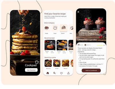 Cookpad App appdesign cake cook cooking cupcake food foodapp foorecipe graphic design logo meat pizza productdesign recipe salad soup ui uidesign ux uxdesign