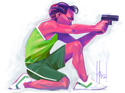 Traget acquired 🎯 dinamic pose drawing process gun illustration illustration process quick drawing target