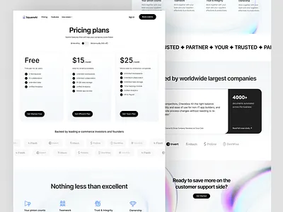 SquareAI startup business webflow - pricing page b2b corporate design enterprise finance fintech illustration landing page minimal modern payments price pricing page saas ui web web design web page webflow webpage