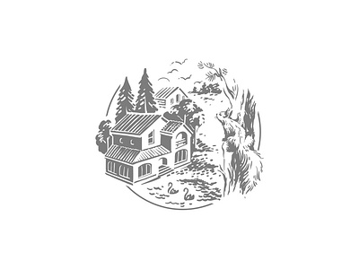 Cottage village design graphic design illustration sketch vector vector engraving vector illustration