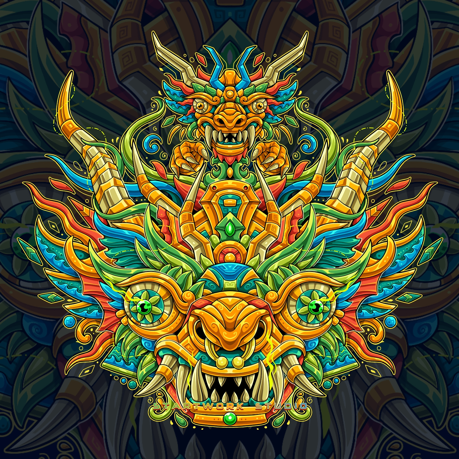 DIABLADA MASK bolivia character design demon mask diablada diablo digital illustration enamel pins geometry art mask design ornament trippy art tshirt design vector art vector illustration zentangle zentangle art