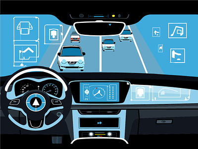 Safe Guidance - Self-Driving Car's Windshield Warning Icons advanced safety features advanced technology automated driving automotive innovation autonomous safety autonomous vehicle collision warning driver assistance lane keeping road safety safe driving self driving car vehicle automation vehicle safety windshield display