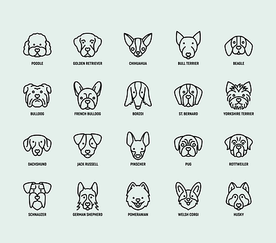 Dog Breeds | 20 Pixel Perfect & Editable Stroke Thin Line Icons bull terrier chihuahua design dog dog breeds dogs golden retriever graphic design icon icon set icons icons set line pixel perfect poodle set sign symbol thin thin line