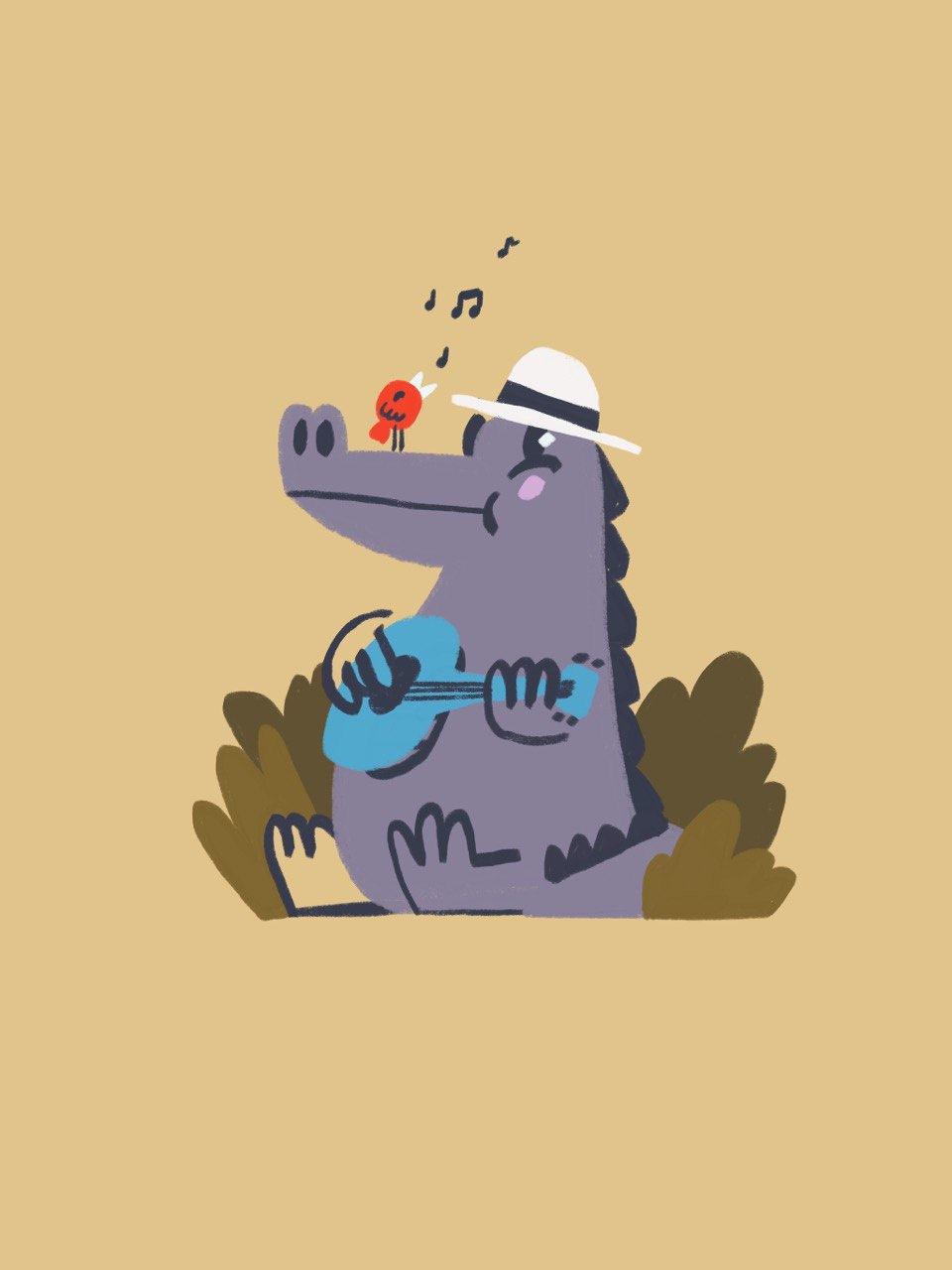 Crocodile Rock bird children illustration crocodile design graphic design guitar icon illustration line minimal retro simple singing