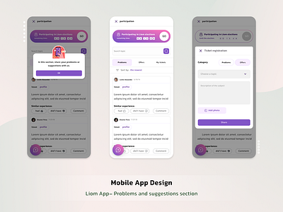 Liom app: Problems and suggestions app graphic design mobile app mobile design social ui ui designer uiux ux