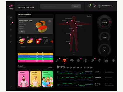 baza fitness 3d admin app charts design digital style fitness food graph health interactive menu search sport crm sport panel sport widgets ui ux web welcome back