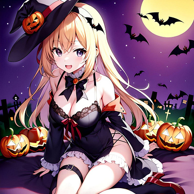 Halloween & Pumpkin & Girl Study A - AI - Anime - 2023 anime bat girl halloween horror pumpkin sexy