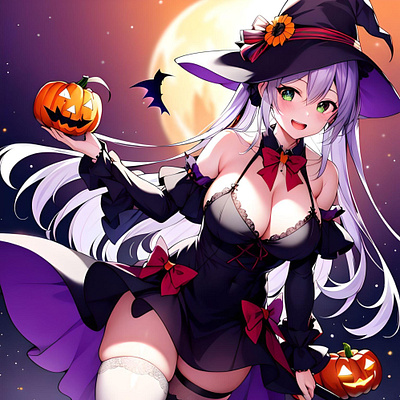 Halloween & Pumpkin & Girl Study F - AI - Anime - 2023 anime bat costume design flower garden girl halloween hydrangea illustration logo moon pen peony portrait pumpkin sexy ui