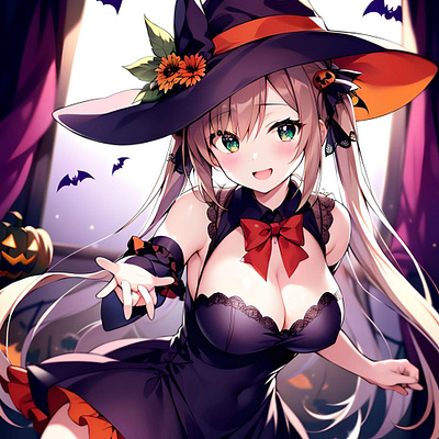 Halloween & Pumpkin & Girl Study G - AI - Anime - 2023 anime bat costume design flower garden girl halloween hydrangea illustration logo pen peony portrait pumpkin sexy ui