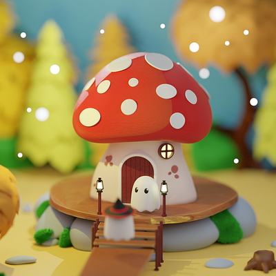 Mushroom house 3d blender ed art