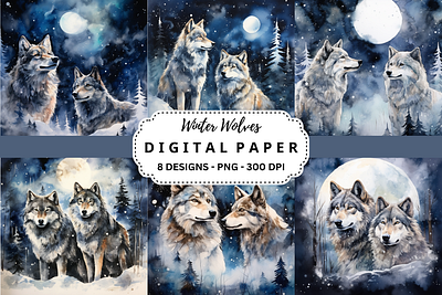 Winter Wolves Watercolor Background animation background branding digital paper graphic design png ui winter wolves