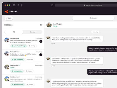 Teraluxe: Inbox Messaging Web App SaaS Dashboard Real Estate booking chat collaboration communication conversation dashboard email hotel inbox message messaging property property management real estate rent report saas uiux web app webapp
