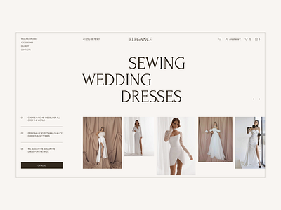 Atelier for sewing wedding dresses beige concept dress ecommerce homepage store typography ui web website