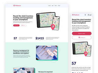 Medicare - a site for medical device delivery software delivery interface landing page medical medical software pink post software ui ux