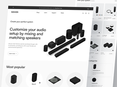 Sonos - Product Landing Page add to cart black and white buy product cart company profile detail information ecommerce elegant design hover items landing page minimalism product catalog product design product detail selected item sonos sonos speakers speakers design user interface web design