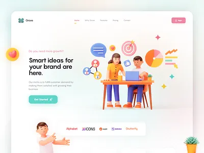 Grove Website 3d branding cl clean colors design flat graphic design illustration logo markting tool tools ui ux web