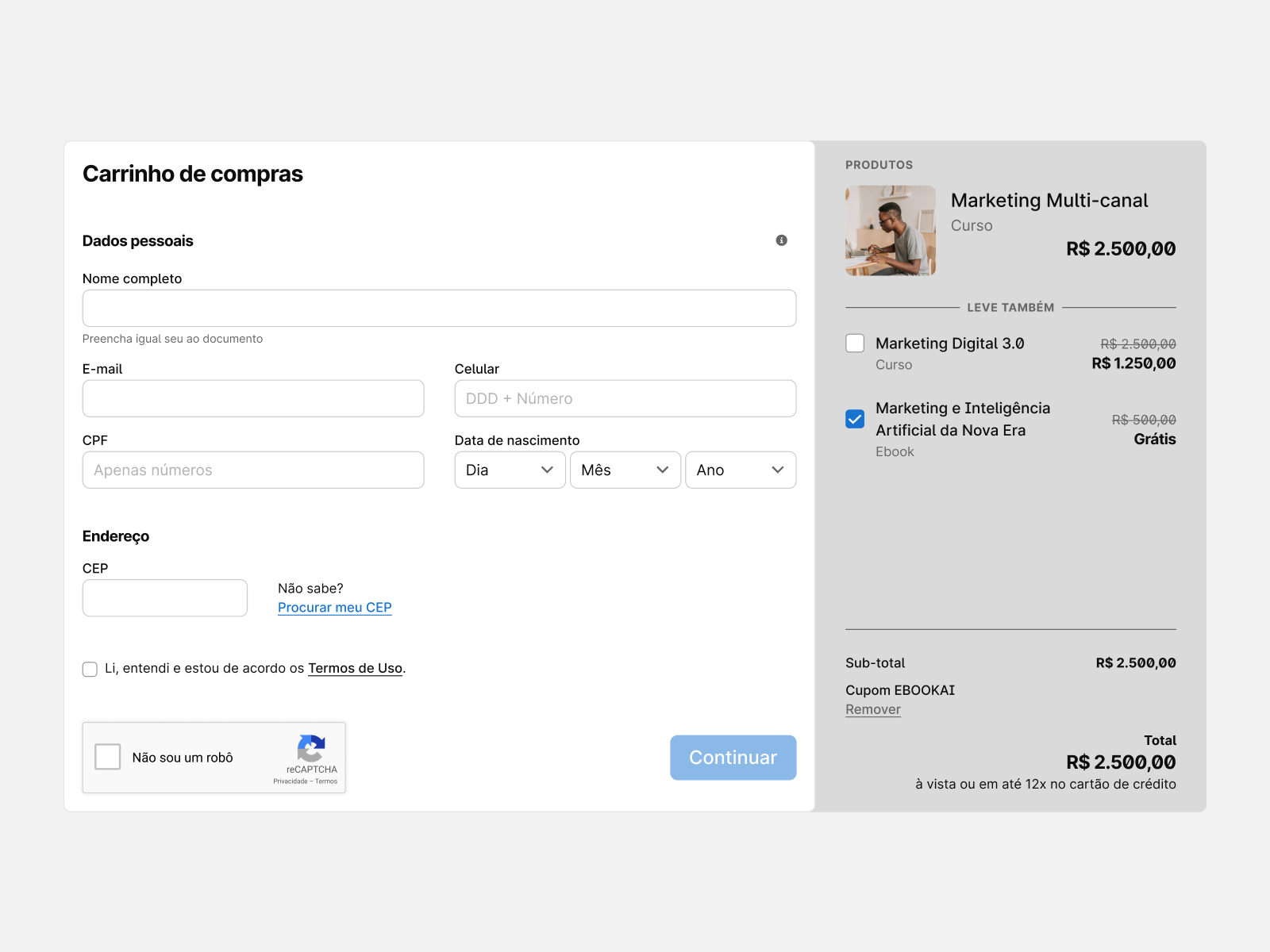 Example of Checkout with a discount coupon