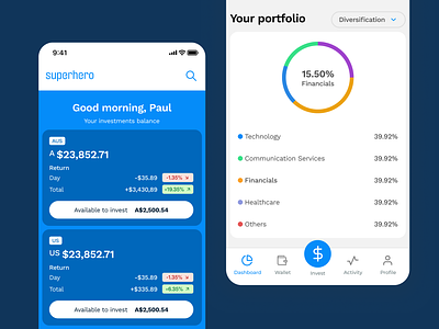 Investing app app dashboard dashboard cards data visualisation data visualisation app fintech investing investment app mobile navigation mobile tabs tables mobile tables on mobile